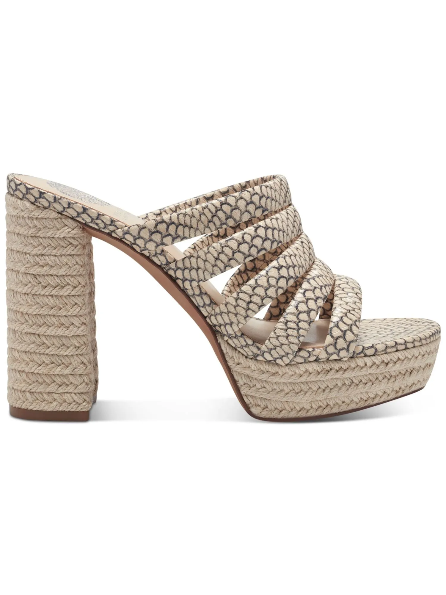 VINCE CAMUTO Womens Beige Snake Print 1 Espadrille Platform Strappy Padded Patrest Round Toe Block Heel Slip On Leather Heeled M