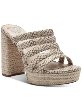 VINCE CAMUTO Womens Beige Snake Print 1 Espadrille Platform Strappy Padded Patrest Round Toe Block Heel Slip On Leather Heeled M