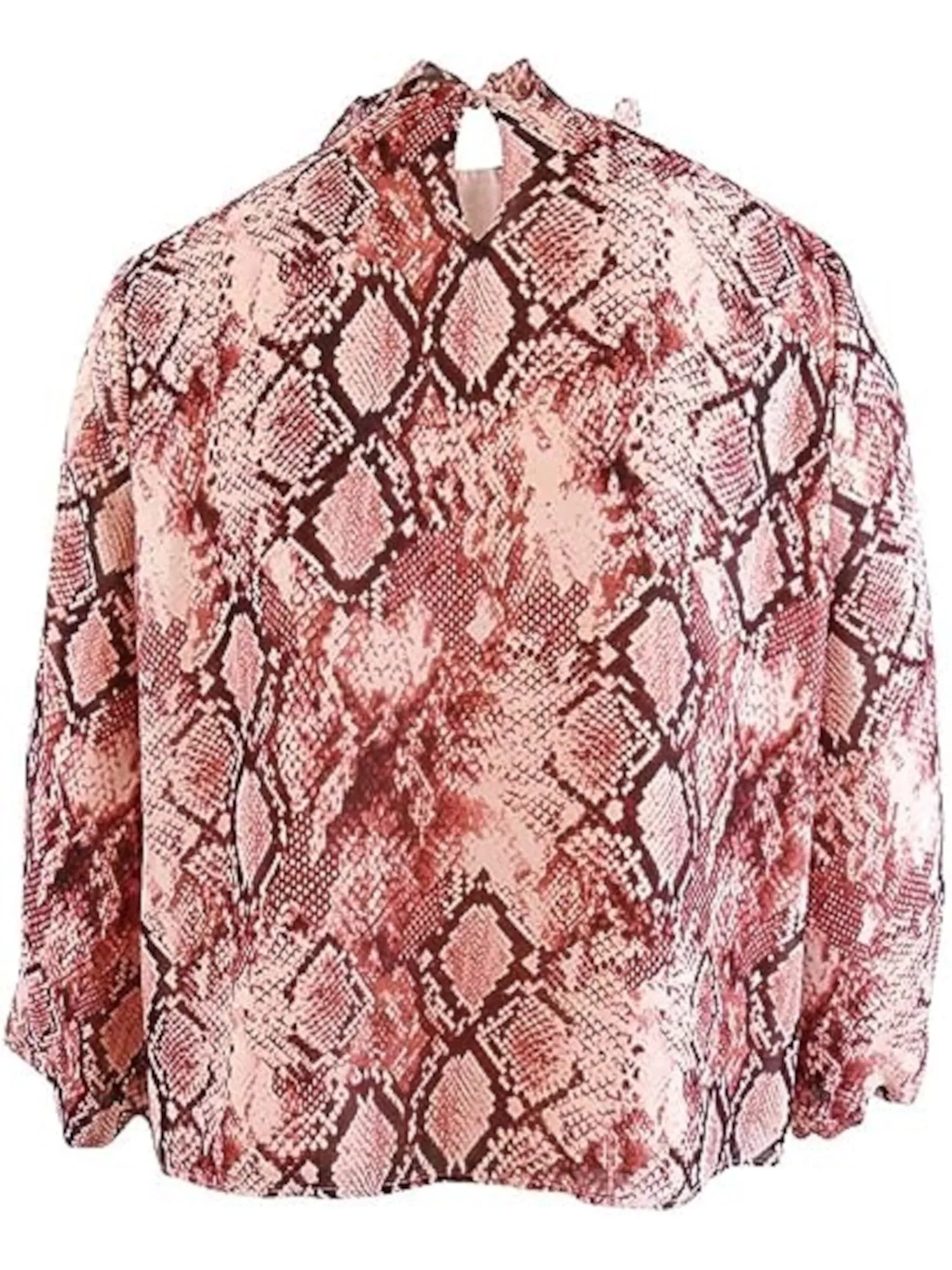 VINCE CAMUTO Womens Pink Tie Ruffled Keyhole Back Lined Balloon Sleeve Jewel Neck Blouse