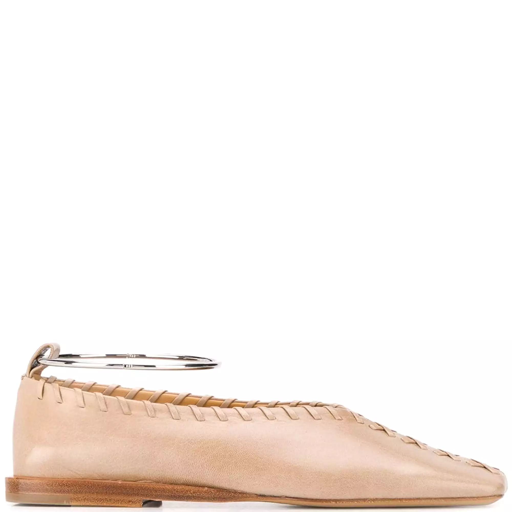 Whipstitch Square Toe Ballerina, Open Brown