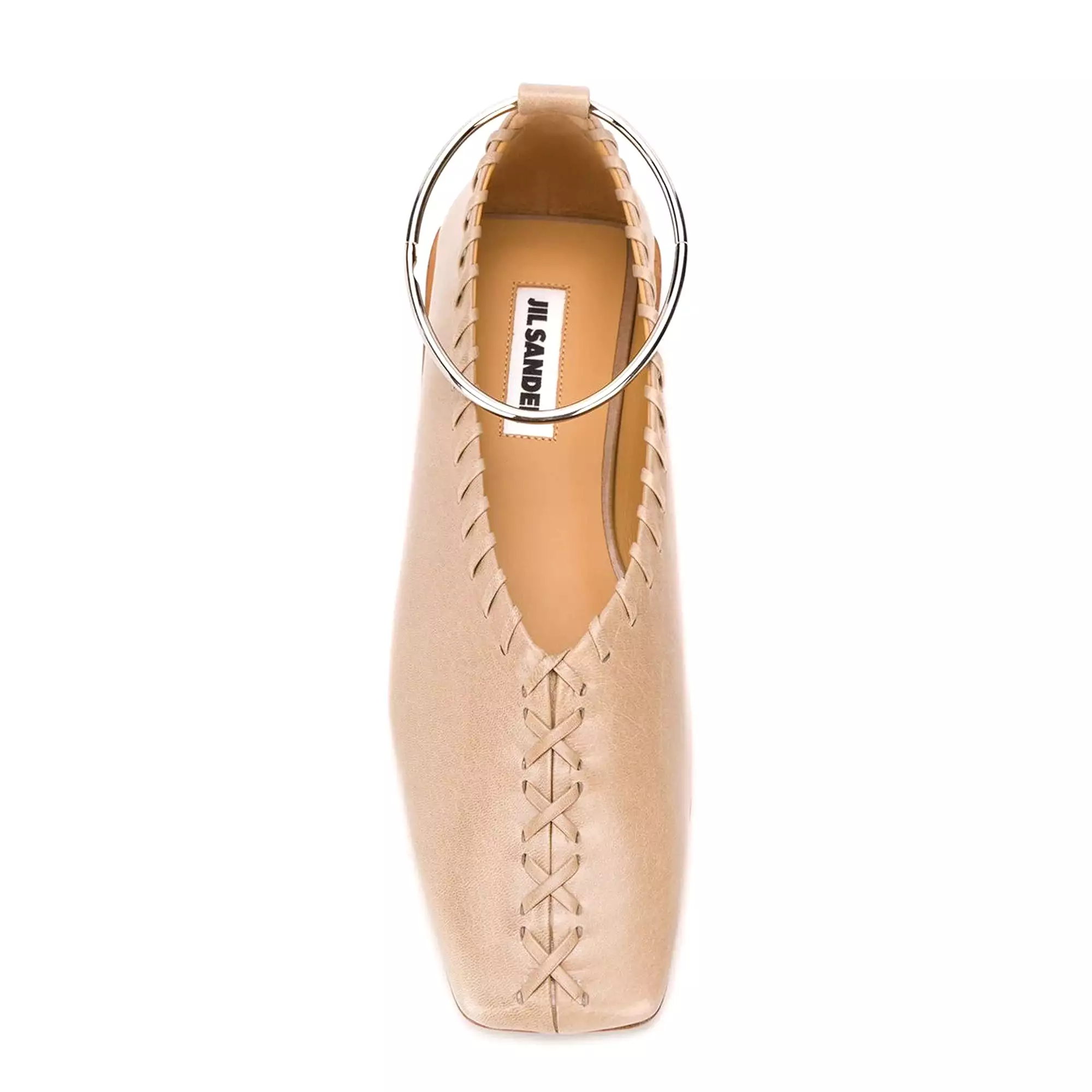 Whipstitch Square Toe Ballerina, Open Brown