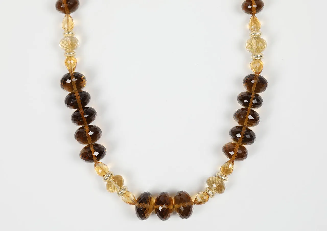 Whiskey Quartz, Citrine, and Gold Necklace