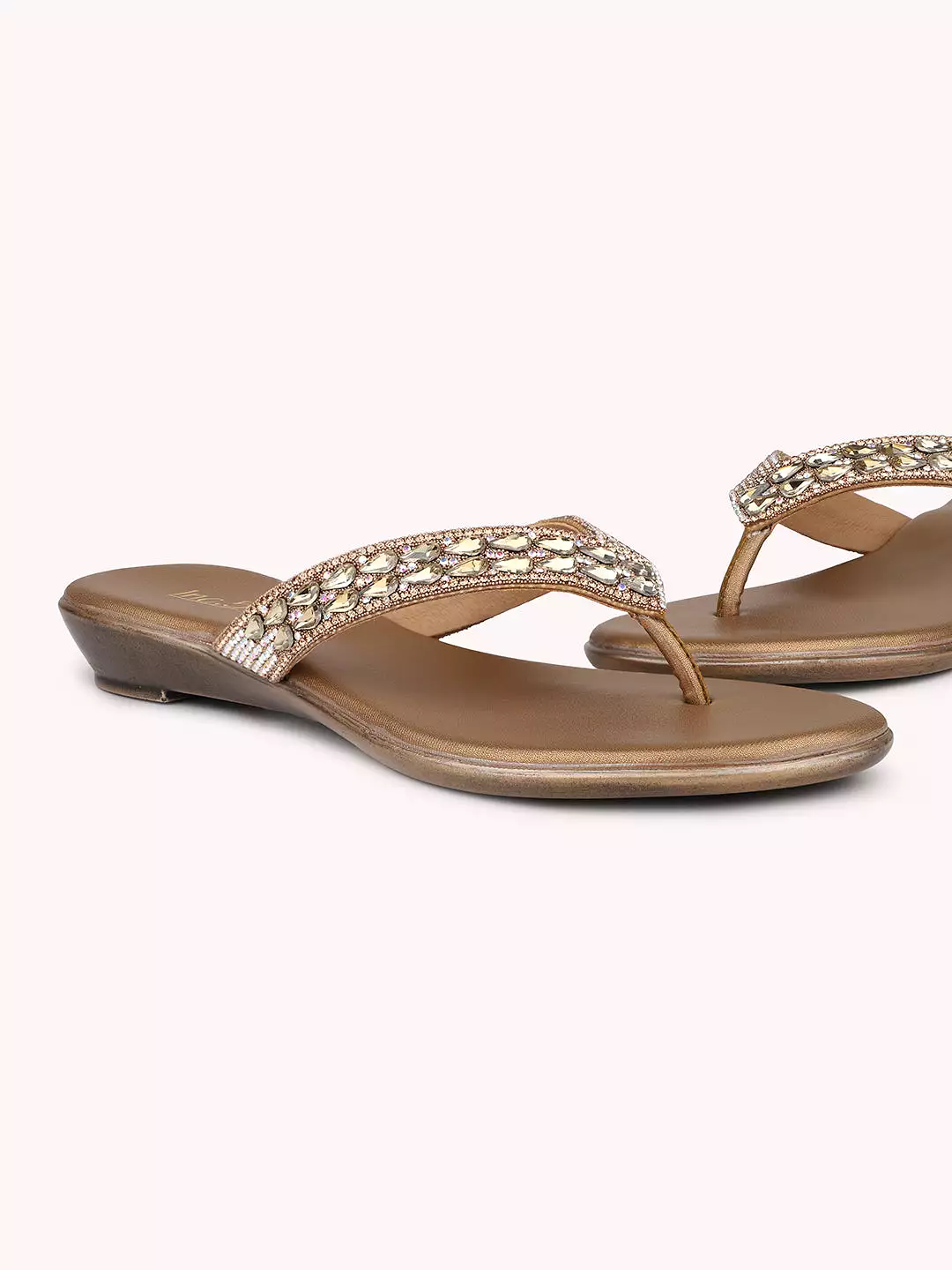 Women Antique-Toned Embellished Open Toe Wedge Sandals