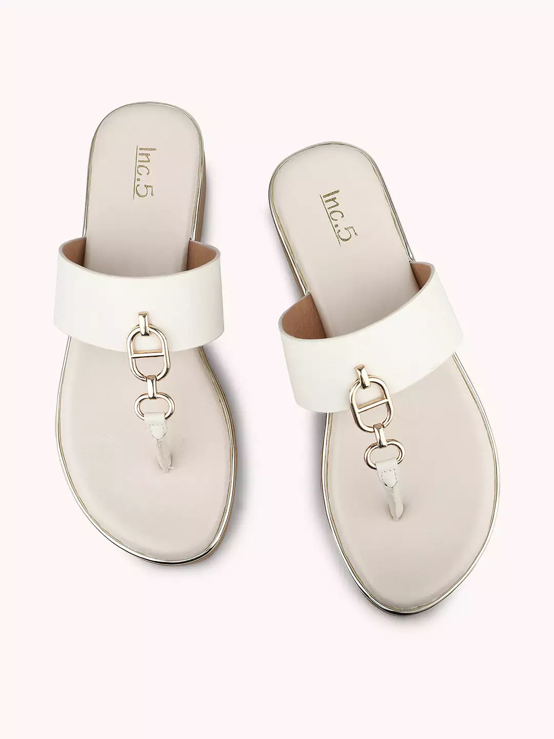 Women Cream And Gold-Toned  Open Toe Comfort Sandals with Buckles