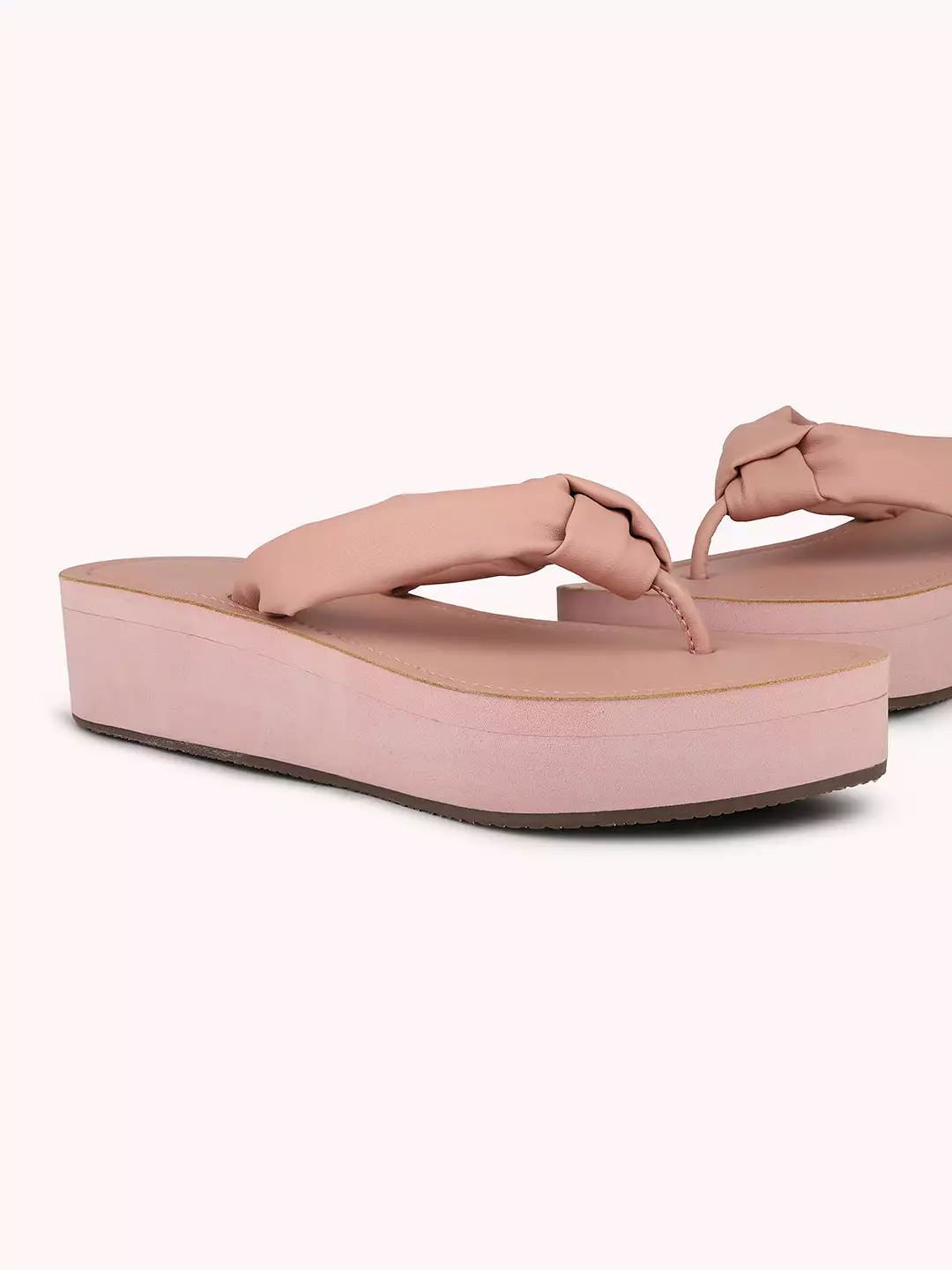 Women Peach Open Toe Comfort Sandals with Knot Details