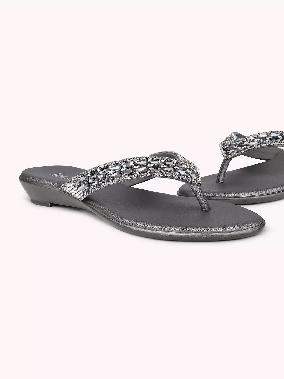 Women Pewter-Toned Embellished Open Toe Wedge Sandals