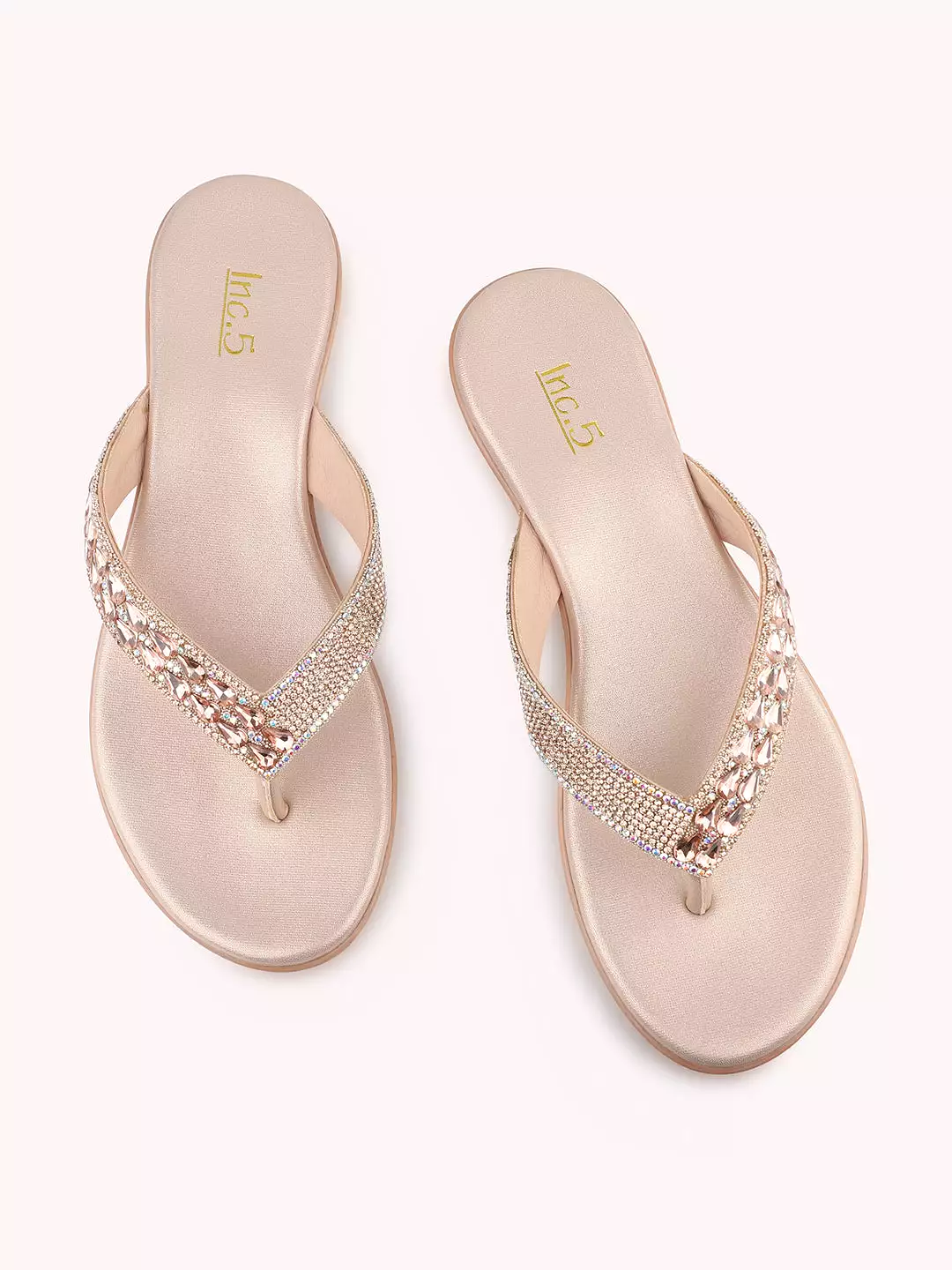 Women Rose Gold-Toned Embellished Open Toe Wedge Sandals