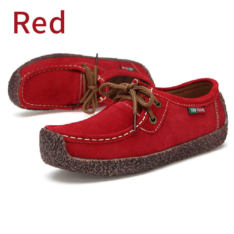 Women Suede Lace-up Flats Leather Loafer Boat Shoes Casual Comfortable Soft Shoes Camping Hiking Travel