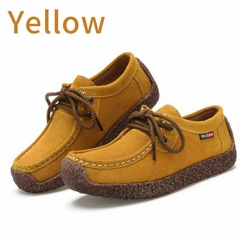 Women Suede Lace-up Flats Leather Loafer Boat Shoes Casual Comfortable Soft Shoes Camping Hiking Travel