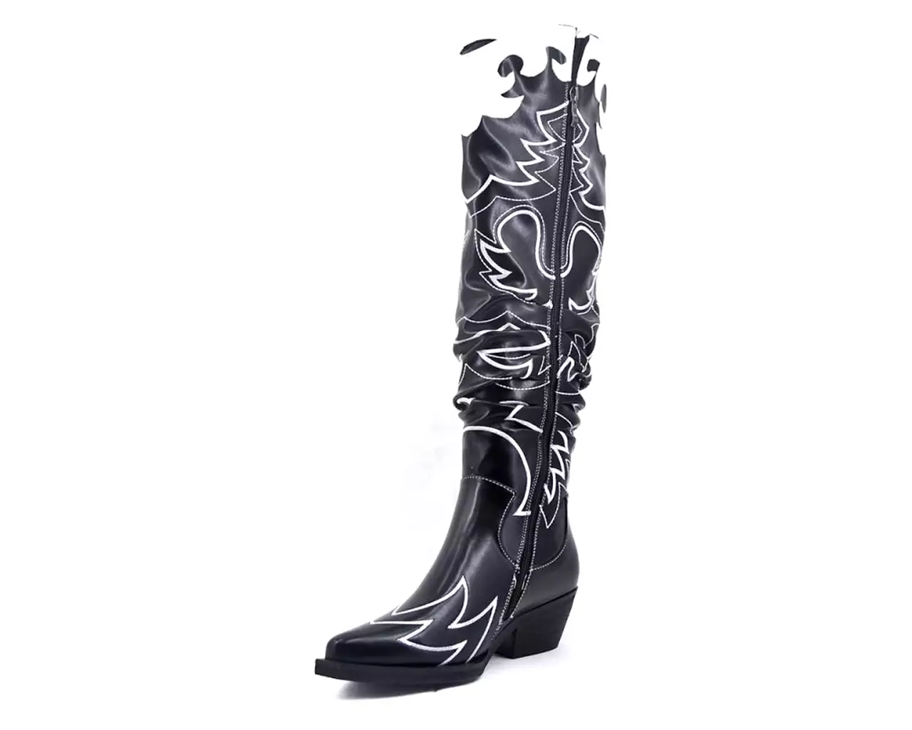 Women's B9012 Faux Leather Embroidered Cowboy Boots Black