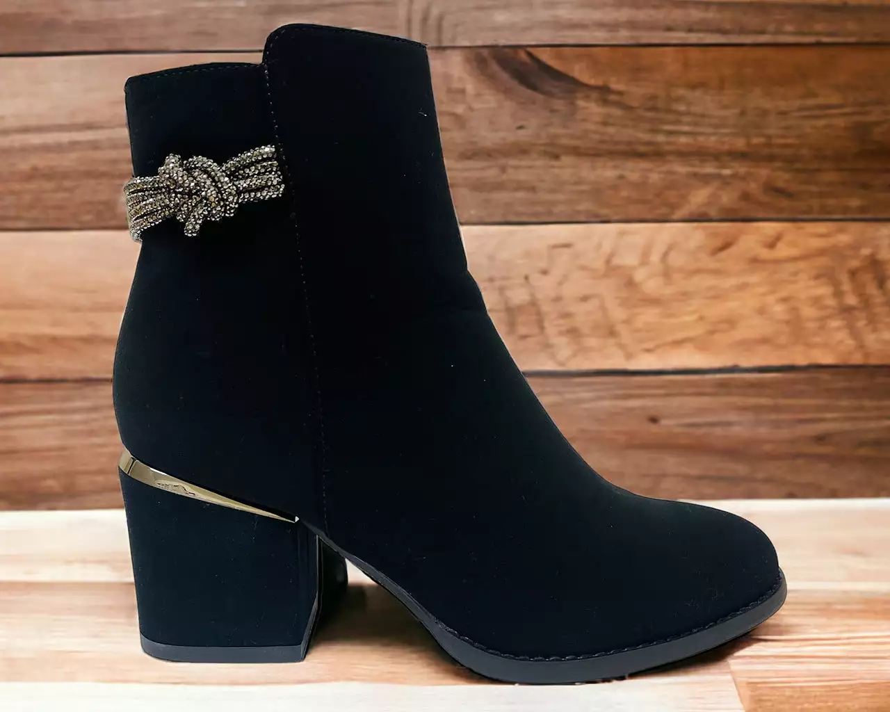 Women's Block Heel Diamante Details Ankle Boots