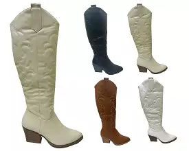 Women's Cowboy Embroidered Knee High Boots