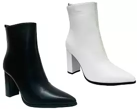 Women's Faux Leather Block Heel Ankle Boots