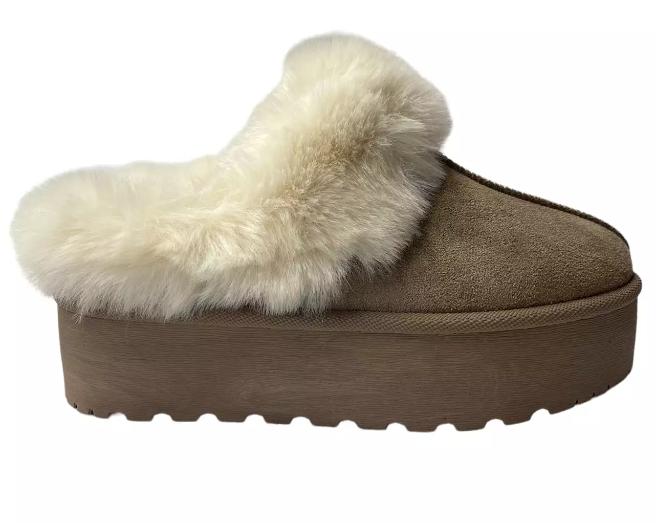 Women's Faux Suede Platform Slip On fur Slippers