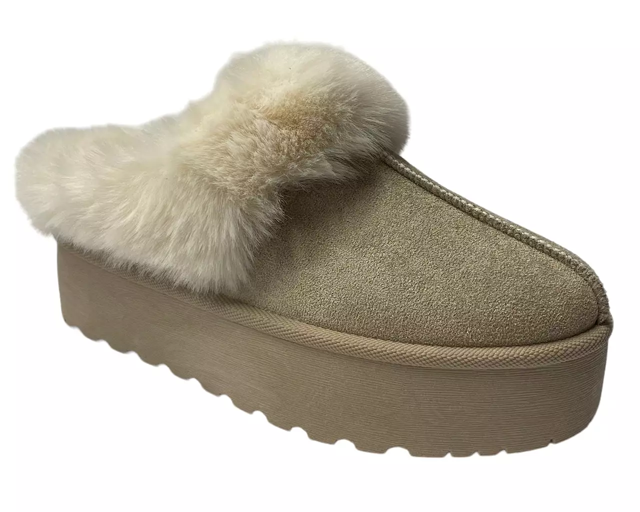 Women's Faux Suede Platform Slip On fur Slippers