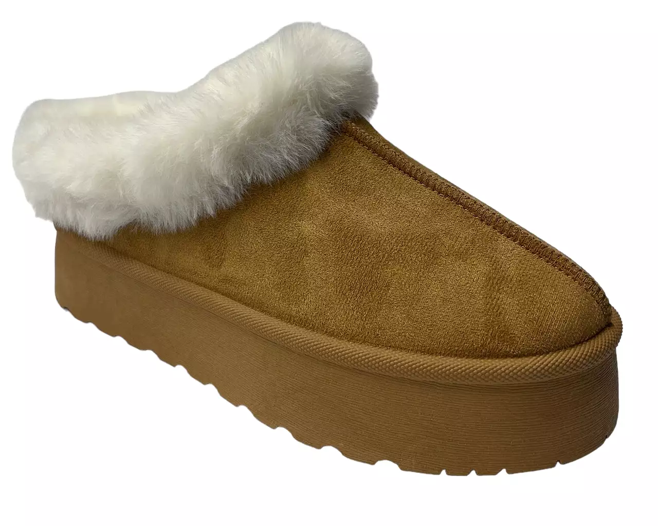 Women's Faux Suede Platform Slip On fur Slippers