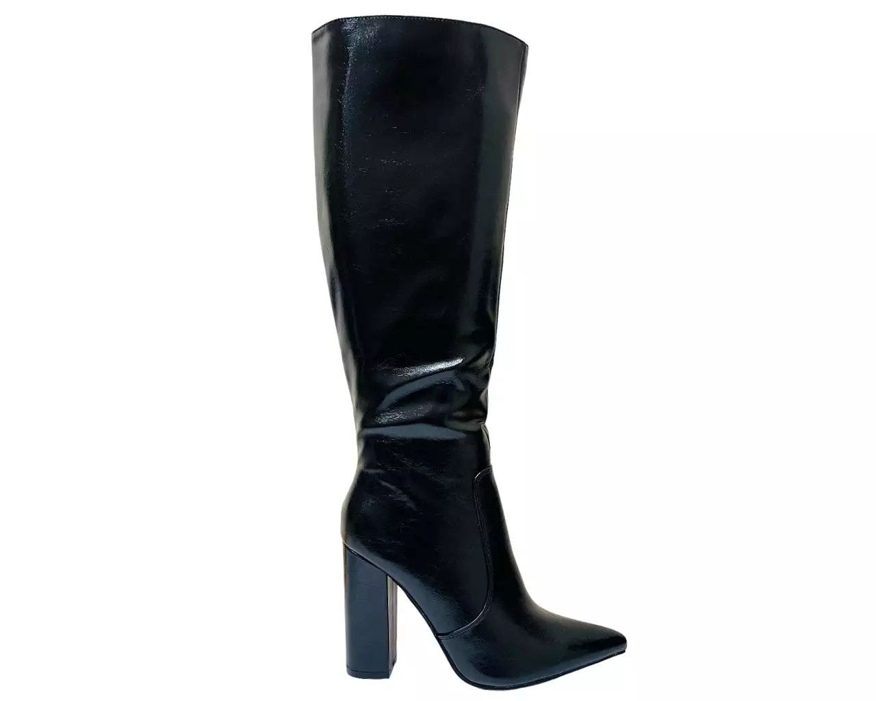 Women's Leather Look Metallic Knee High Boots