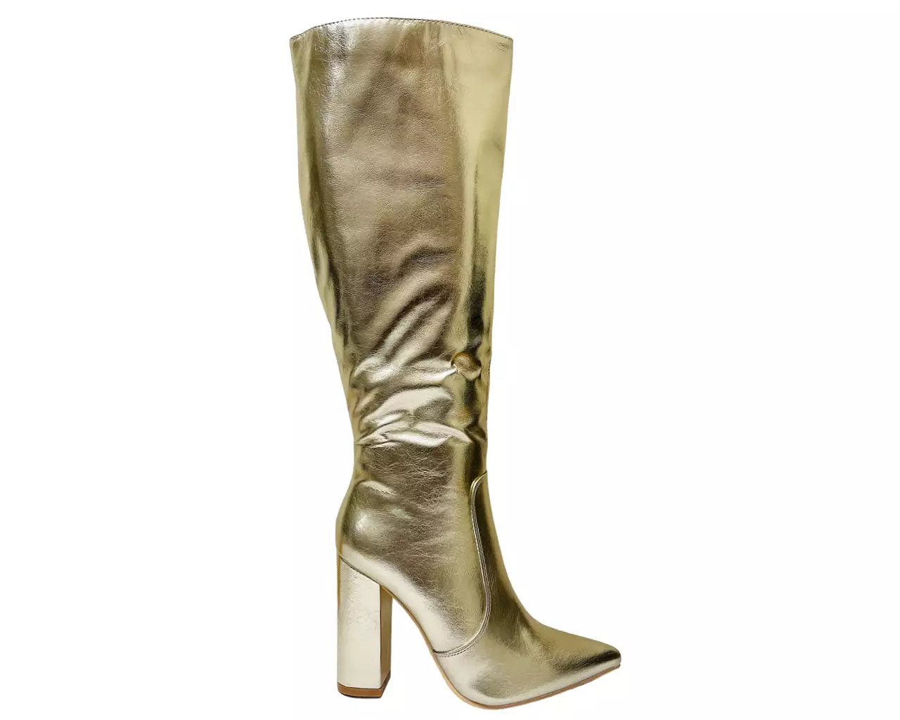 Women's Leather Look Metallic Knee High Boots