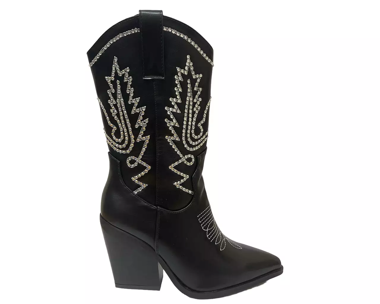 Women's Mid Calf Cowboy Embroidery Diamante Boots