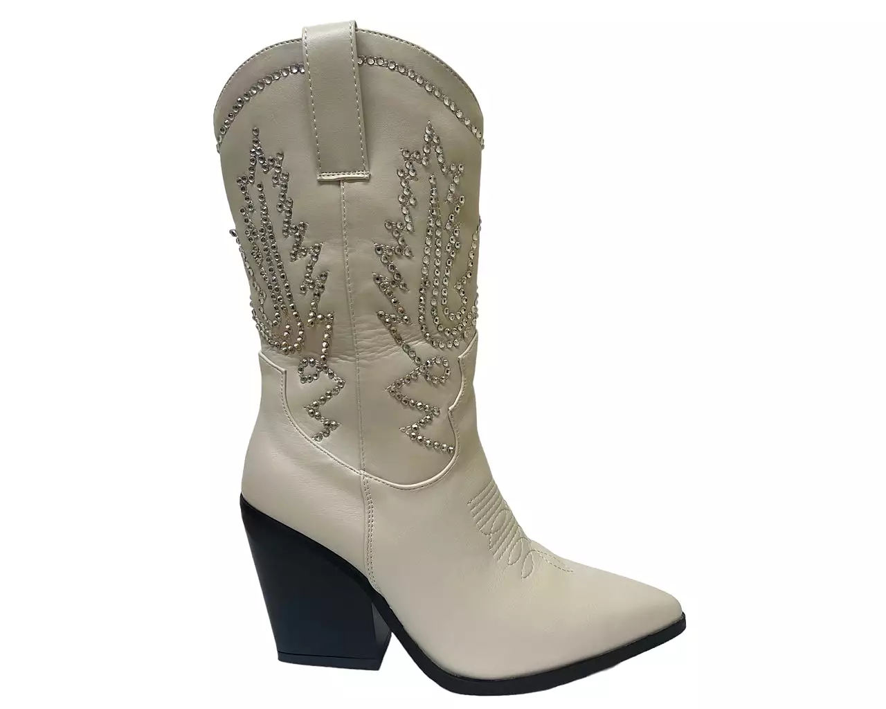 Women's Mid Calf Cowboy Embroidery Diamante Boots